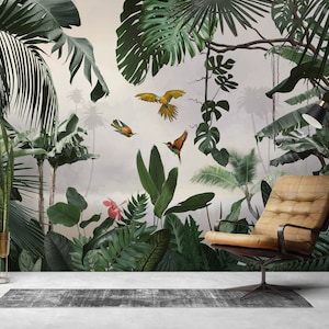 Rainforest Wallpaper, Tropical Wall Mural, Palm Tree Tropical Forest Peel and Stick, Self Adhesive Jungle Wallpaper