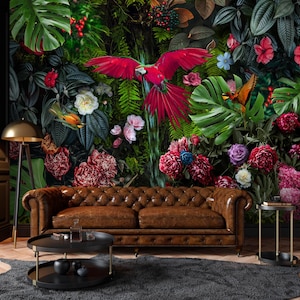 Rainforest Floral Wallpaper, Tropical Peel and Stick Wall Mural