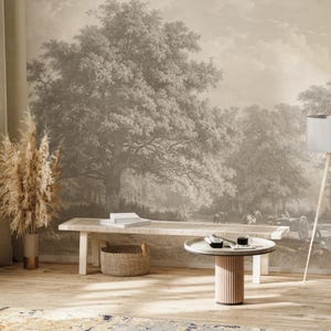 Forest Landscape Oil Painting Wallpaper - Nature-Inspired Peel and Stick Wall Art