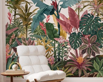 Luxury Tropical Botanical Wallpaper, Palm Leaf Jungle Mural, Maximalist Statement Wall