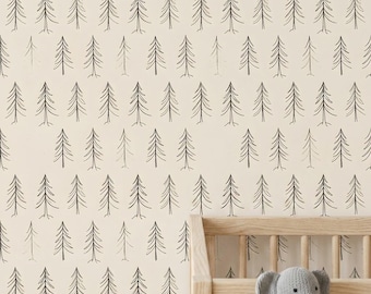 Kiefer Tannen Tapete, Minimalist Skandinavisch Wald Tapete, Kinderzimmer Schlafzimmer Selbstklebend, Abnehmbare Neutrale Wanddeko