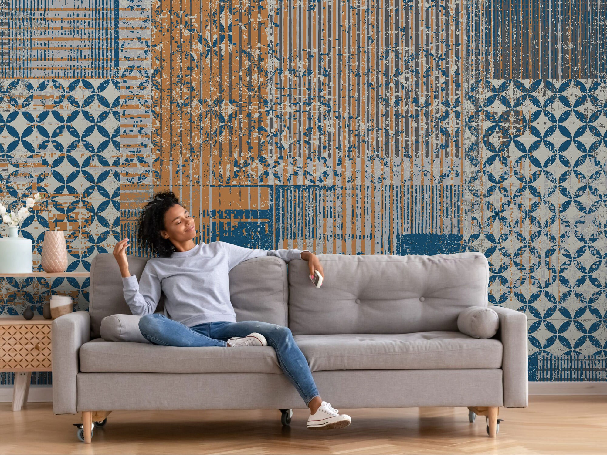Distressed Boho Wallpaper: Texture Pattern Peel and Stick Wall Mural - Etsy