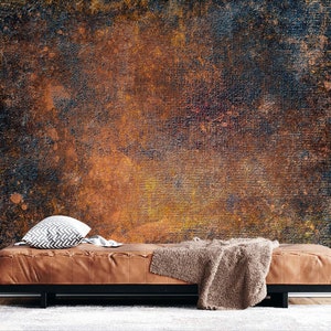 Vintage Grunge Stylish Distress Copper Wallpaper, Dark Brown and Black Modern Industrial Iron Rustic Wall Mural