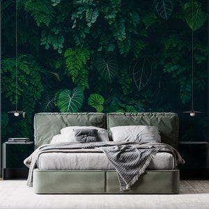 Tropical Leaf Wall Mural, Dark Jungle Peel and Stick Wallpaper - Etsy