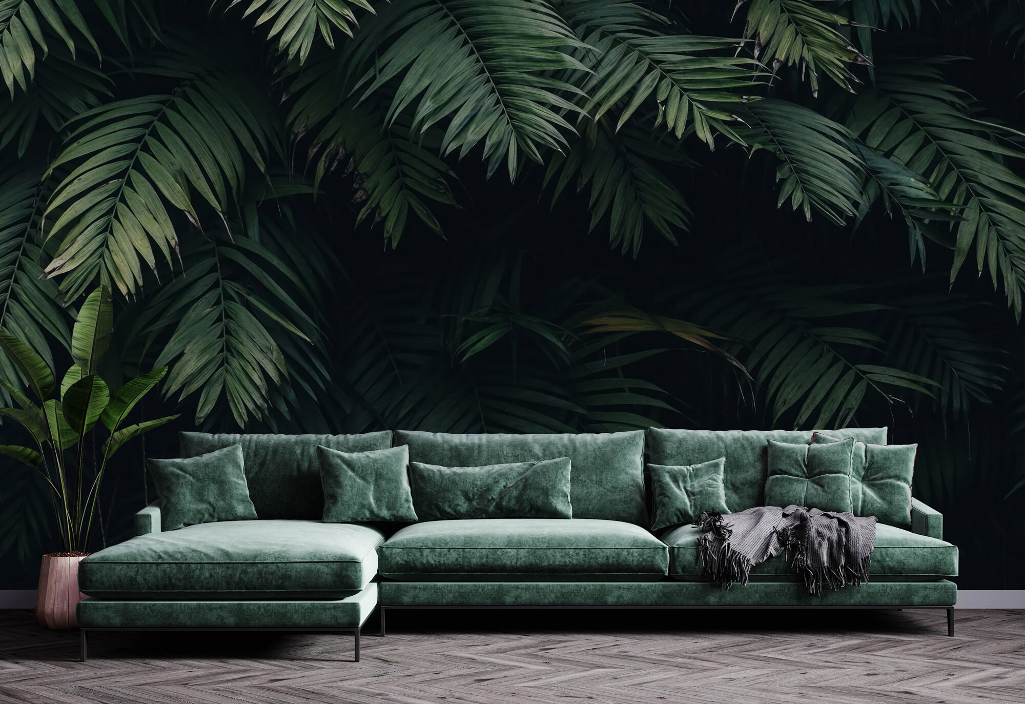 Tropical Leaf Wallpaper: Dark Jungle Peel and Stick Wall Mural - Etsy