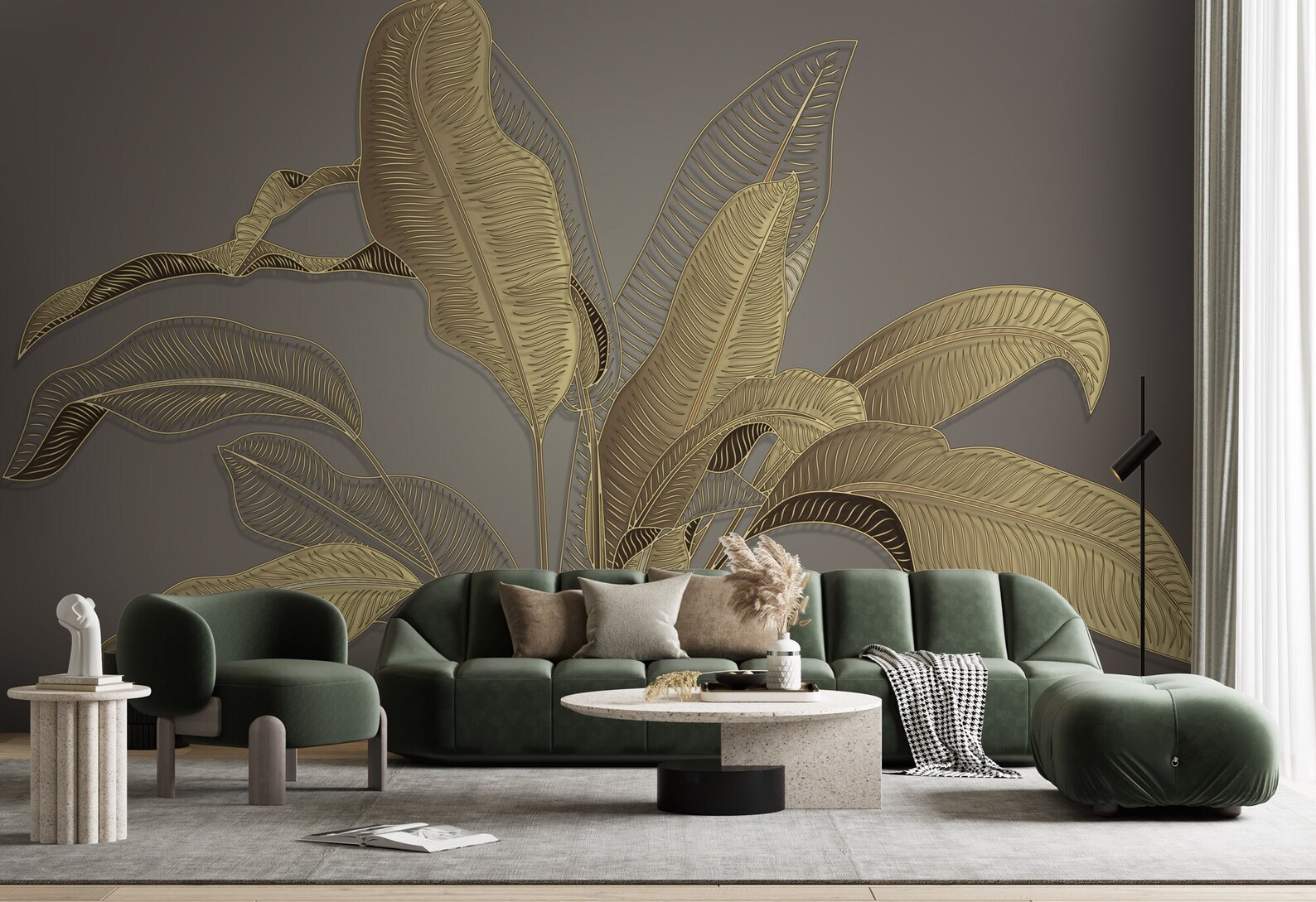 Tropical Gold Leaf Wallpaper, 3D Banana Leaves Wall Mural (peel and ...
