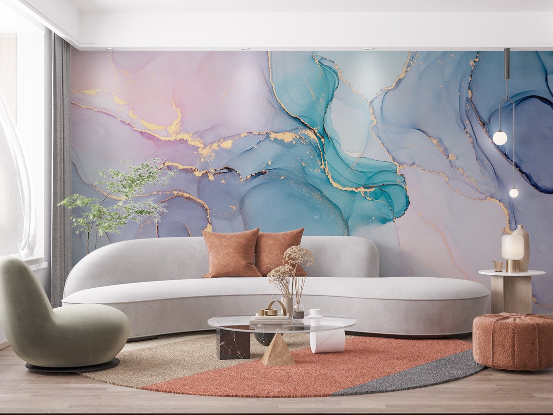 Pink Blue Gold Marble Wallpaper Peel and Stick Colorful - Etsy
