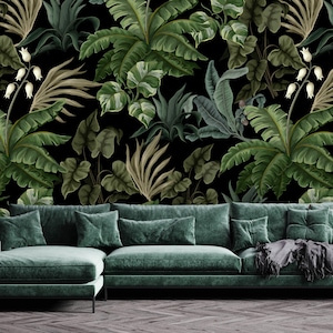 Dark Tropical Leaves Wallpaper, Botanical Peel and Stick Wall Mural - Etsy