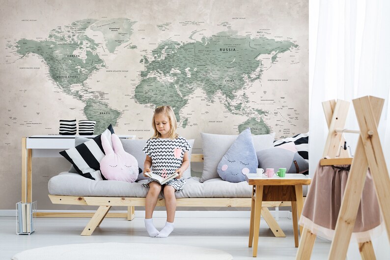 Buy Kids World Map Wallpaper Peel and Stick Educational Wall Online in ...