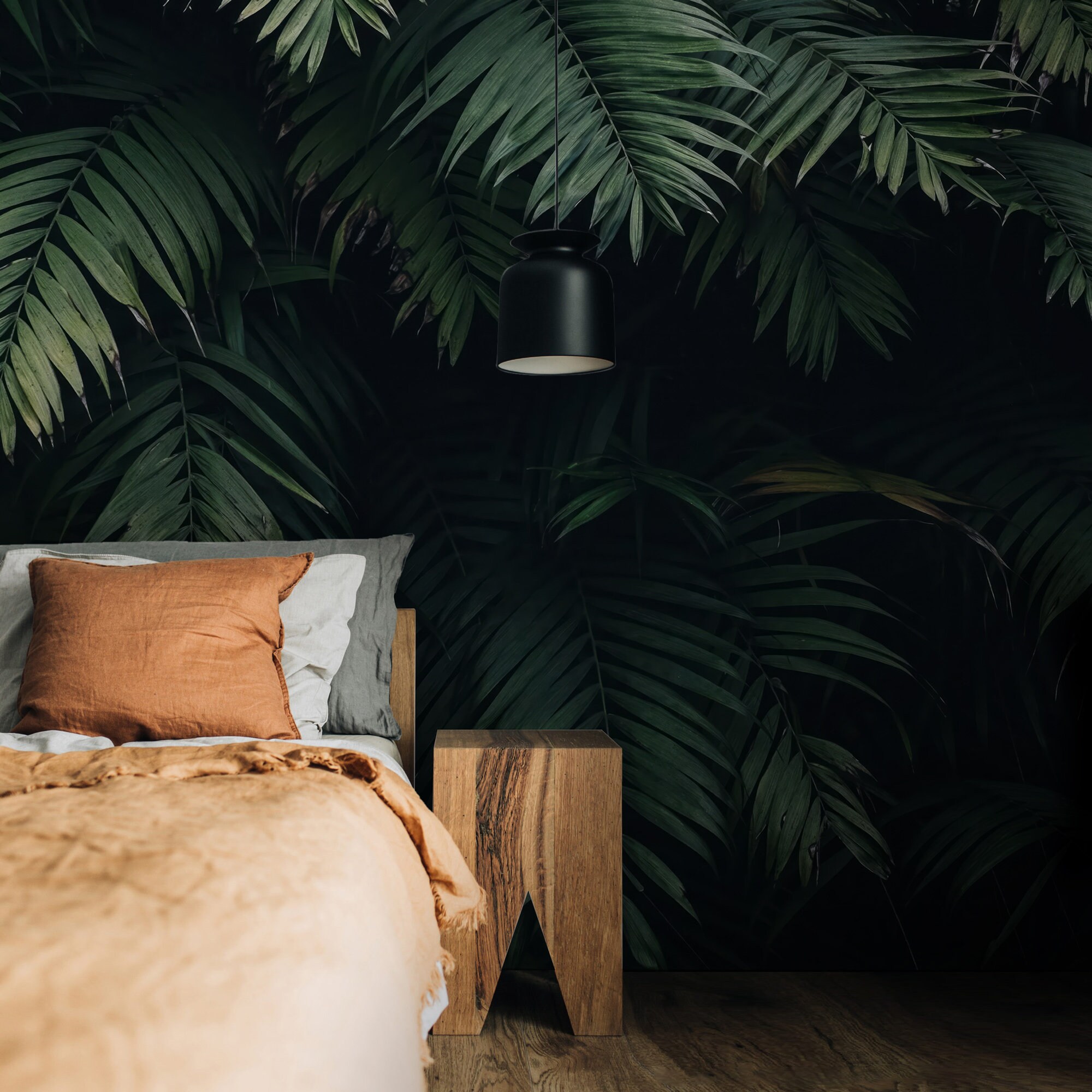 Tropical Leaf Wallpaper: Dark Jungle Peel and Stick Wall Mural - Etsy