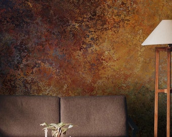 Rusty Copper Peel and Stick Wallpaper, Industrial Stone Wall Mural
