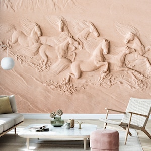 3D Embossed Horse Wallpaper, Peel and Stick Running Horses Wall Mural, Wild Horse Self Adhesive Removable Wallpaper