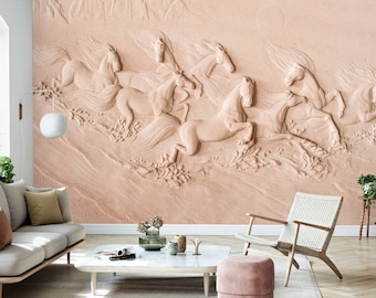 3D Embossed Horse Wallpaper, Peel and Stick Running Horses Wall Mural, Wild Horse Self Adhesive Removable Wallpaper