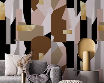 Geometrische Tapete, Goldschale Wandbild, Vintage selbstklebende entfernbare Tapete