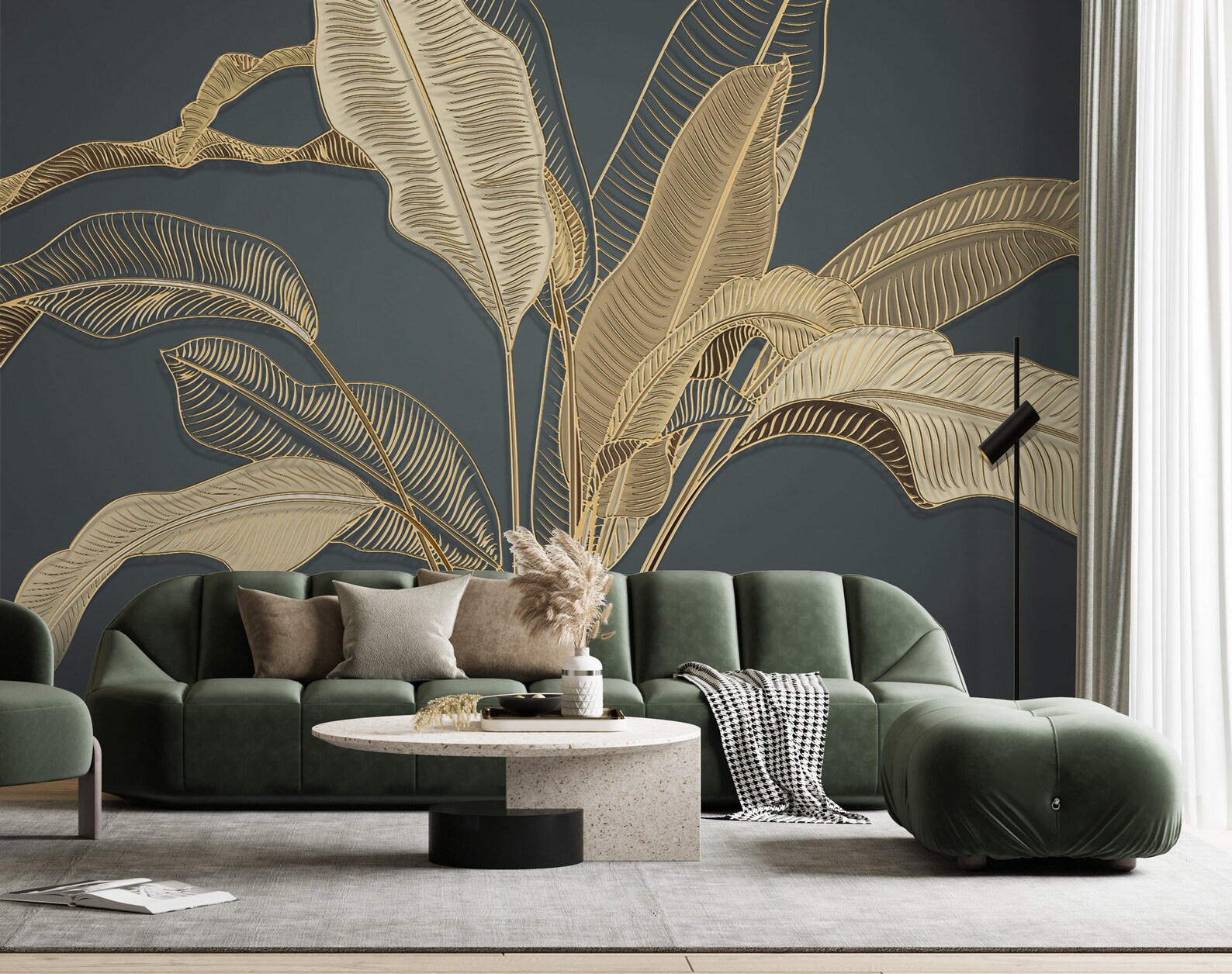 Tropical Gold Leaf Wallpaper, Peel and Stick Banana Leaves Wall Mural ...