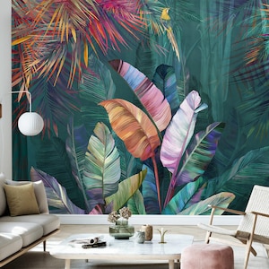 Tropical Plants Wallpaper Peel and Stick Forest Leafs Wall - Etsy