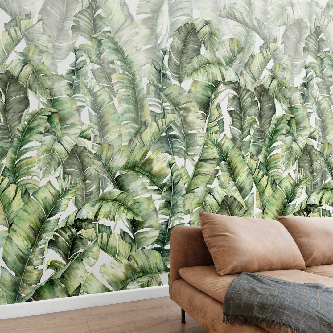 Tropical Leaves Wallpaper, Peel and Stick Banana Leaves Wall Mural