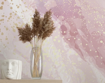 Pink Marble Wallpaper, Gold Splash, Peel and Stick Wall Mural