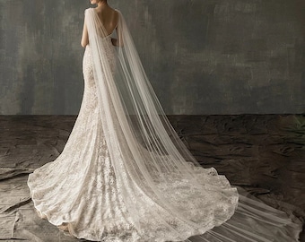 Double Shoulder Rhinestone Appliqué Bridal Veil Shawl | Ceremony Veil | Chapel Wedding Veil | Bridal Accessories |