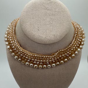 Vintage 1930’s satin and faux pearl collar bib necklace *wear
