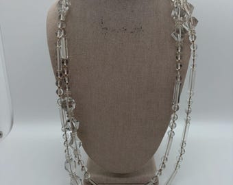 Collar largo vintage art déco con cuentas de cristal transparente