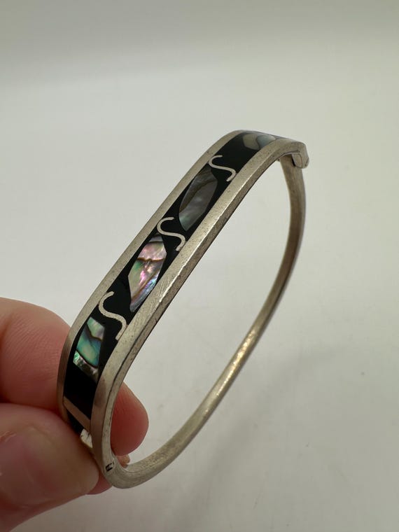 Vintage “Mexico silver “ hinge abalone and blk enamel bracelet