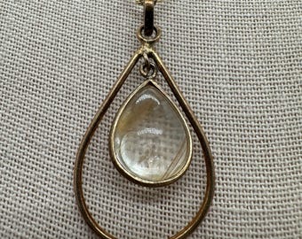Vintage silver tone gold tone geometric drop crystal pendant necklace