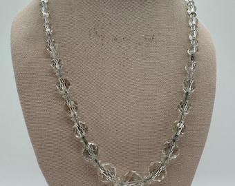 Vintage crystal faceted glass beaded silver tone necklace