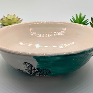 Handmade Pasta Bowl | Soup Bowl | Cereal Bowl | Decorative Bowl | Aqua Bowl | Floral Print Ceramic Bowl |