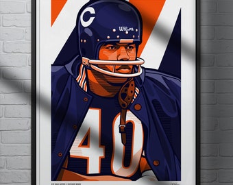 Gale Sayers Poster Chicago Bears Football Illustrated Art Print