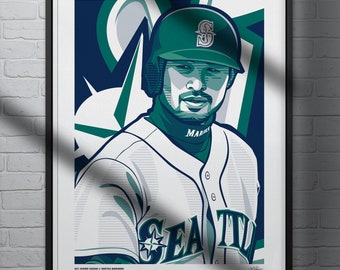 Ichiro Suzuki Poster Seattle Mariners Baseball Illustrated Art Print