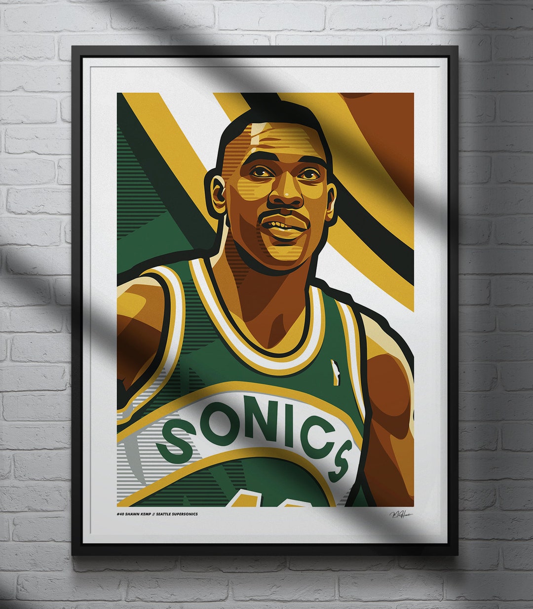 Shawn Kemp Poster Seattle Supersonics Basketball Art Print Etsy