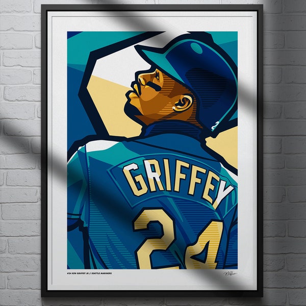 Ken Griffey Jr Poster v3 Seattle Mariners Baseball Illustrated Art Print