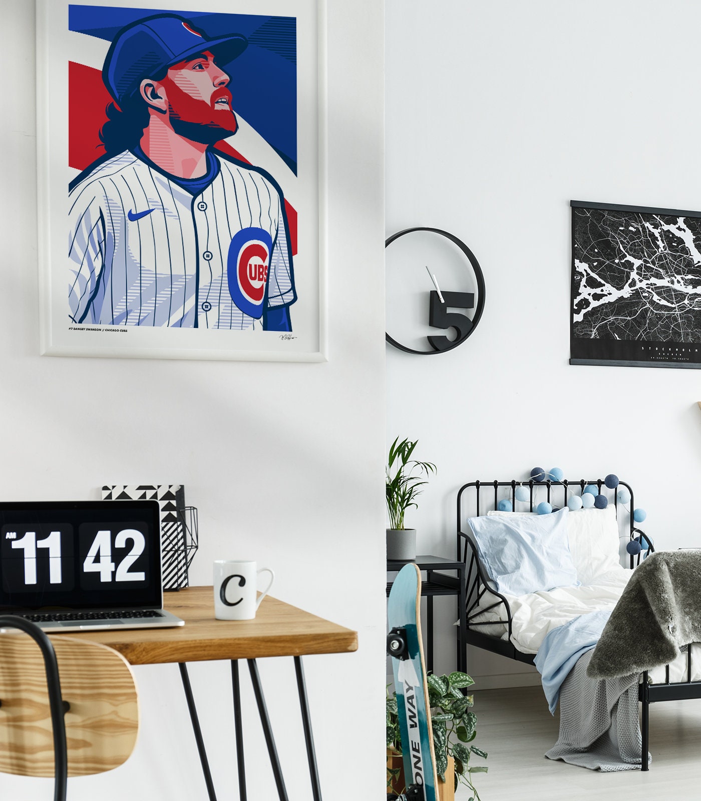 Dansby Swanson Poster Chicago Cubs Baseball Illustrated Art Print - Etsy