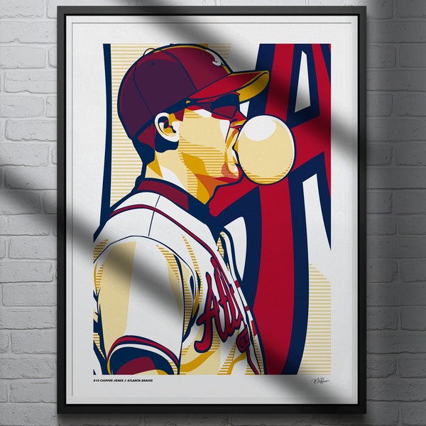 Chipper Jones Poster Atlanta Braves Baseball Illustrated Art Print