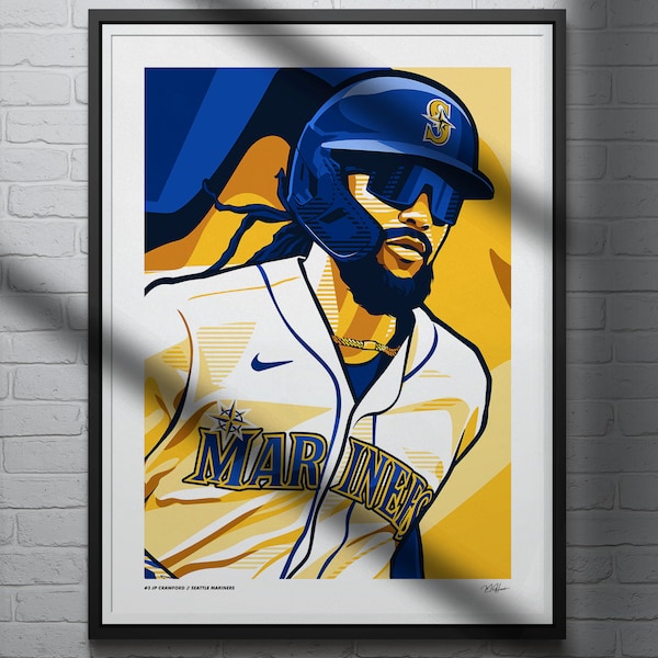 JP Crawford Poster Seattle Mariners Baseball Illustrated Art Print