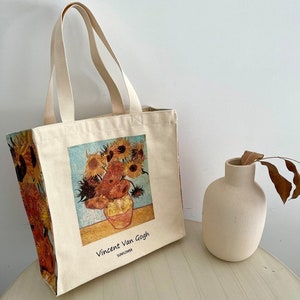 Sac fourre-tout tournesol｜Sac fourre-tout Van Gogh｜Sac esthétique floral｜Sac pour la vie enseignantSac en toile｜Sac fourre-tout art Vincent｜Sacs de demoiselle d'honneur｜Sac réutilisable