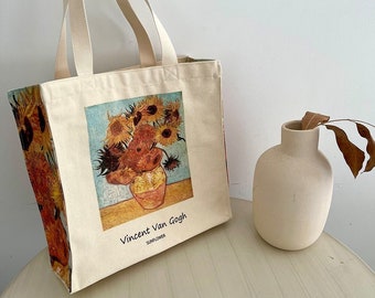 Sunflower Tote bag｜Van Gogh Tote Bag｜Floral Aesthetic Bag｜Teacher Life Bag｜Canvas Bag｜Vincent Art Tote Bag｜Bridesmaid bags｜Reusable bag