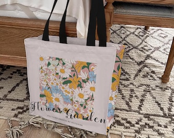 Chamomile tote bag Botanical Canvas Tote Bag  Aesthetic Flower Tote Bag Pink Canvas Grocery Bag for Women Trendy Tote