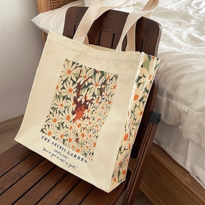 Bolsa de lona con estampado de margaritas y ciervos: Jardín secreto