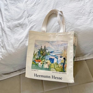 Hermann Hesse Oil Tragetasche｜Vintage Ländliche Segeltuchtasche｜Große Kapazität Schultertasche｜Weekend Shopping Handtasche｜Ästhetik Tote Bag｜Valentinstag Geschenk