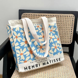 Daisy Tote Bag｜Flower Painting Bag｜ Floral Canvas Bag｜Beach Tote Bag｜Market Shopping bags｜Eco Tote Bag｜Grandma Gift