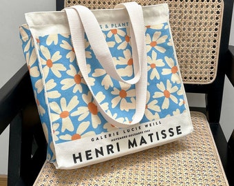 Daisy Canvas Tote Bag: Blomstermålning, Shoppingväska