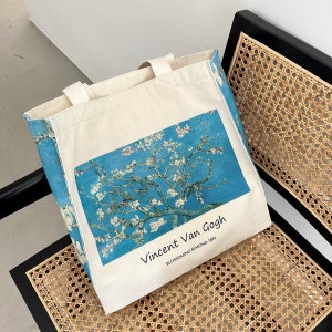 Blossoming Almond Tree Tote Bag｜Van Gogh Bag｜Painting Aesthetic Bag｜Canvas Bag｜Art Tote Bag｜Teacher Tote bags｜Gift Idea For Teacher