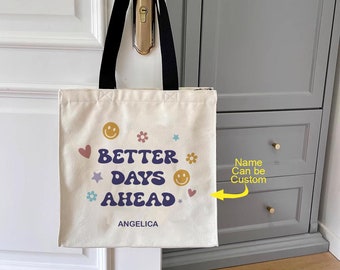 Inspirational Canvas Tote Bag: Positive Quote Zippered Weekend Bag