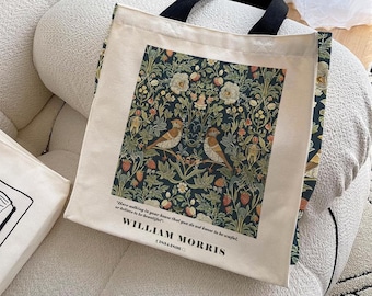 William Morris Canvas Tote Bag with Zipper & Inner Pocket