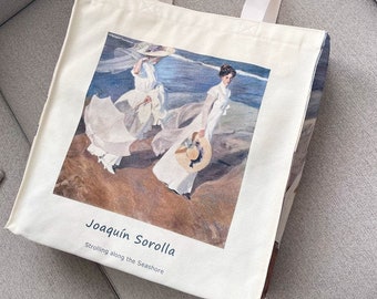 Joaquin Sorolla Art Tote Bag: Strolling along the Seashore Canvas Bag