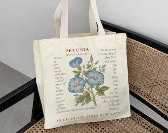 Handmade Petunia Canvas Tote Bag: Vintage Botanical Art Print