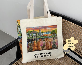 Benutzerdefinierte Name Große Kapazität Handtasche Personalisierte Text Umhängetasche Wochenende Urlaub Tote Bag Entspannte Hunde auf dem Fluss Good Dog Canvas Bag