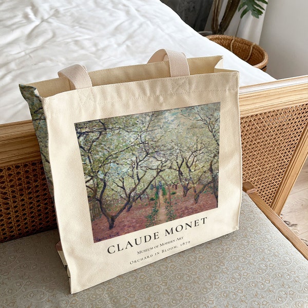 Claude Monet Art Tote Bag｜ORCHARD IN BLOOM,1879｜Large Capacity Work Shoulder Bag｜Modern Canvas Bag｜Anniversary Gift｜Tote Bag Gift For Her